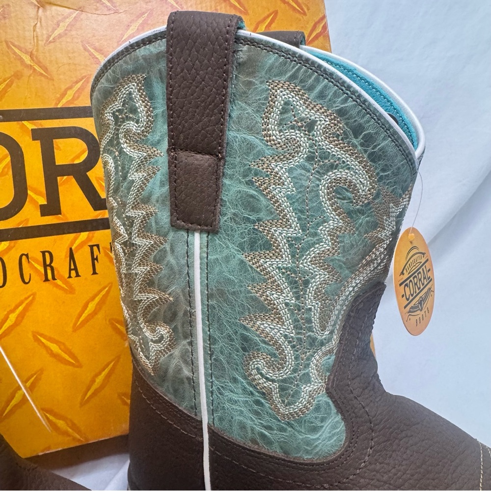 NWT Women’s Corral Chocolate and Mint Western Boots Size 10 1/2 - Picture 3 of 6